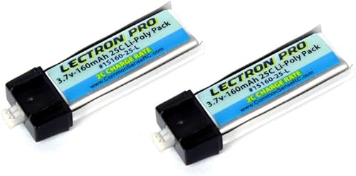 Common Sense RC Paquete de 2 unidades de 3.7 voltios  160mAh 25C Li-Poly para Blade mCX, mCX2, mSR, mSR X, Nano QX, Nano CPX y UMX AS3Xtra