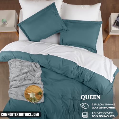 Image of Duvet Cover Queen, 3 PC Cotton Like Polyester, Zipper Closure, Blue Heaven