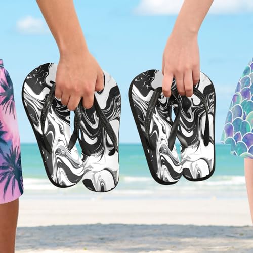 CEBUGI Unisex Flip Flop -Flat Sandal -NonSlip Couple Slippers -Natural Rubber Foam Soles Ultimate Comfort and Durability for Indoor Outdoor|Black White Marble Pattern4