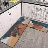 Kitchen Mat Set of 2 Pretty African American Black Women Anti Fatigue Waterproof Cushioned Soft Kitchen Rugs Non-Slip Comfort Floor Mats Washable Doormat Bathroom Runner Area Rug Carpet