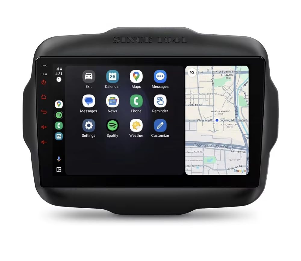 Autoradio Android 9 Pollici per Jeep Renegade 2014-2019, Schermo Touch HD, Apple CarPlay & Android Auto, GPS Navigatore, Bluetooth WiFi USB (4GB RAM 64GB ROM) CTB-RNG10X