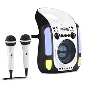 auna Kara Illumina karaokeset karaokespeler (2 x microfoon, cd + g-speler, bovenlader, mp3-compatibele usb-poort, echo…