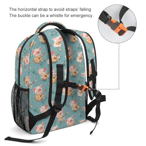 Cute Pigs Playing Guitar Funny Backpack Casual Daypack Lightweight Shoulders Bag for Men Women Cute Print3
