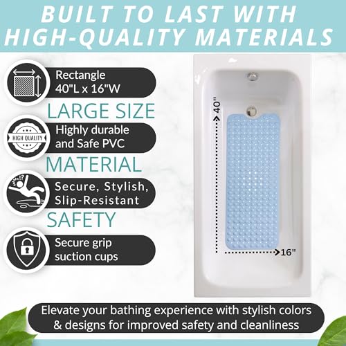 Image of ENKOSI Polyvinyl Chloride Bath Mat - Large Non Slip Bathtub & Shower Mat - Extra Long 40 X 16 Inch Bathroom Mats for Tub Nonslip Anti Slip Bathmats (40X16 Aqua 1-Pack)