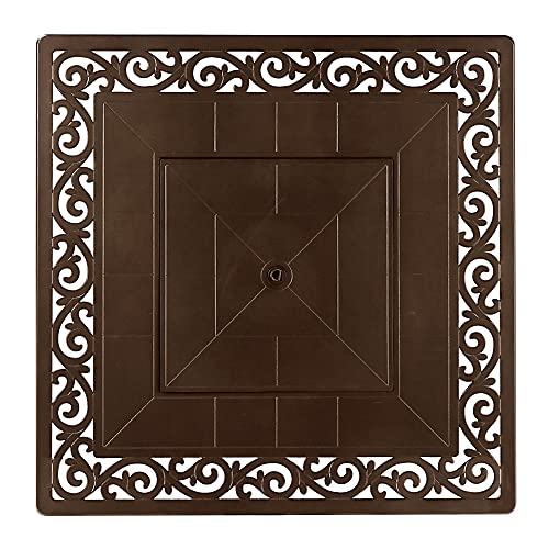 Image of Square 42 in. x 42 in. Aluminum Propane Fire Pit Table with Glass Beads, Two Covers, Lid, 57,000 BTUs in Brown Finish