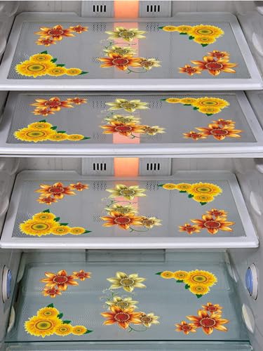Image of DakshyaIndustries Pack of 4 PVC Printed Fridge Mat /Refrigerator Mat (Yellow)