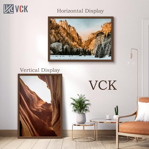 Image of VCK 27x40 Poster Frame Solid Wood brown 3 Pack Picture Frames 27 x 40 Inches with Wall Mounting Hanging