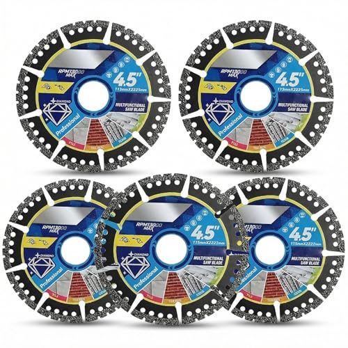 Image of 115mm Diamond Multi Purpose Segmented Blade for Angle Grinder, Concrete Stone Brick Cutting Disc, Heavy Duty Dry Wet Cutting Wheel for Masonry Granite Tile Metal (5pcs)