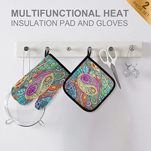 Hippie Abstract Element Art Oven Mitts And Pot Holders Sets 2 Piece Set,Suitable For Kitchen Cooking Heat Resistant Baking Grilling Machine Gloves #TOP2