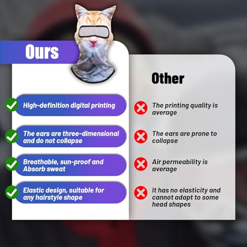 Image of Cat Ski Mask, 2 Pack 3D Sheisty Face Balaclava, Winter Outdoor Shiesty Animal Hood with Ears, Halloween Decor, Funny Windproof Full Cover for Skiing Riding Music Festivals Raves