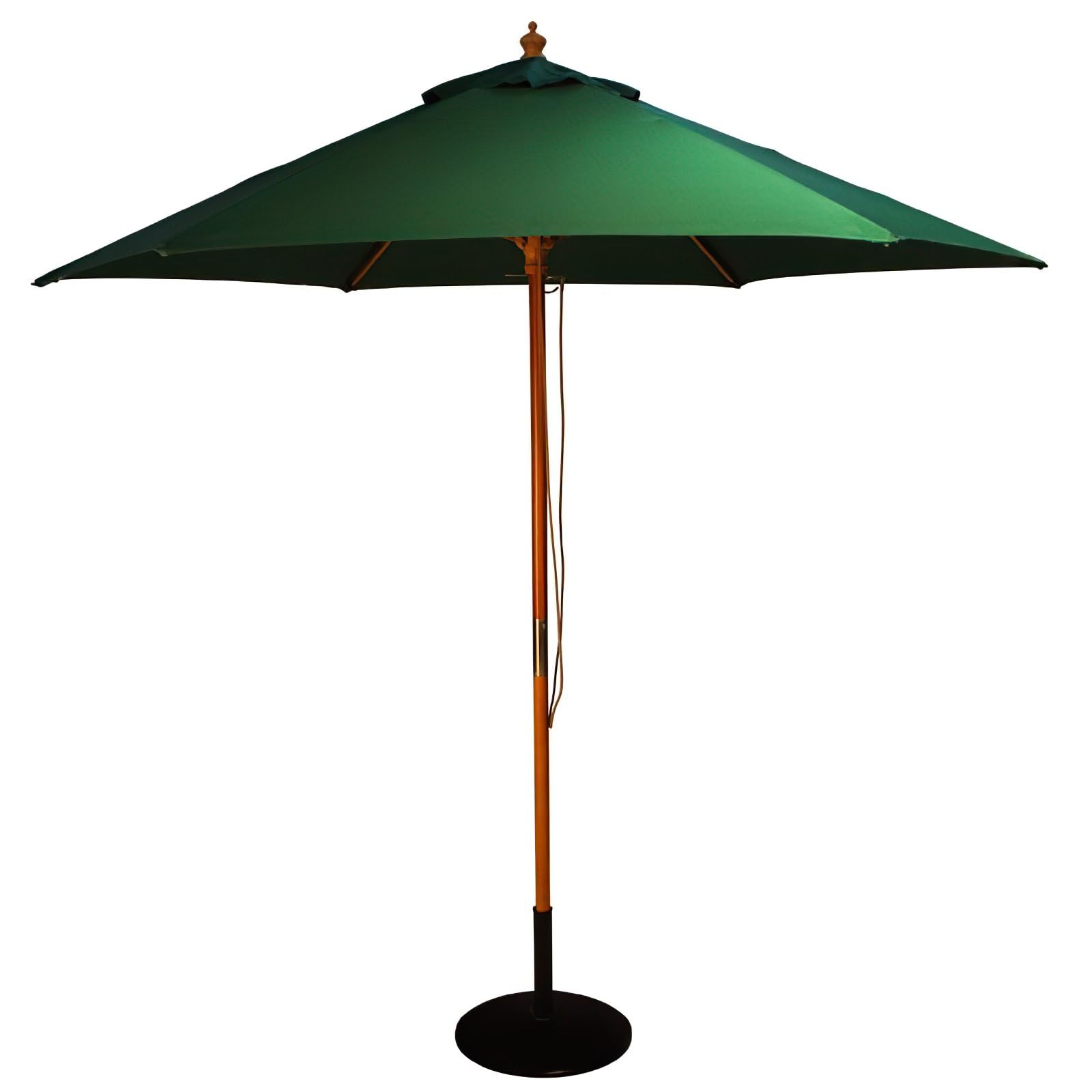 Brackenstyle Green Wooden Garden Parasol – Pully Operated And Machine Washable Garden Umbrella – 11 Colours - 15Kg Black Concrete Base Included (Green)
