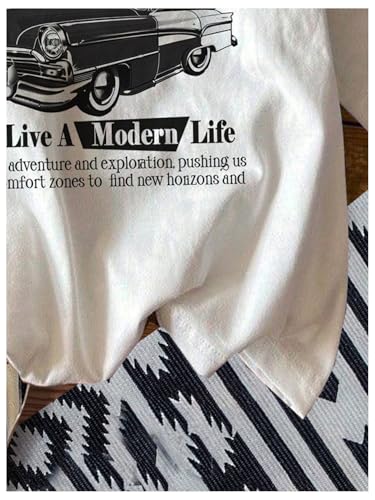 Women's Graphic Letter Tee Crew Neck Drop Shoulder Trendy Summer T Shirt Short Sleeve Vintage Car Print Top4
