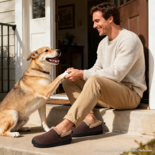 Image of Zizor Men's Warm Slippers Suede Memory Foam Loafer House Shoes