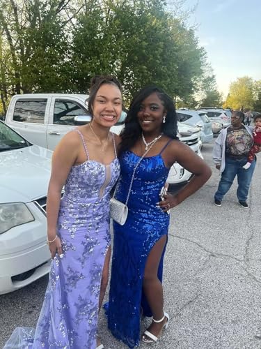 Sparkly Sequin Mermaid Prom Dress 2025 with Slit for Women Spaghetti Straps Evening Formal Gown RA004B3