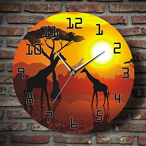 Ltmjwtx Wildlife Giraffe Wall Art Decorative Wall Clock African Sunset Safari Wall Decor Hanging Timepiece Wall Watch-Rimless #TOP2