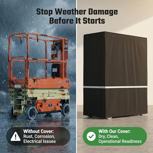 Scissor Lift Cover, 75“ L x 34” W x 87\" H, Fits JLG, Genie, UpRight, Skyjack, and Other Brands. Made From 600D Heavy-Duty Waterproof Oxford Fabric, Can Be Rolled Up For Use During Operation. - Thumbnail 2