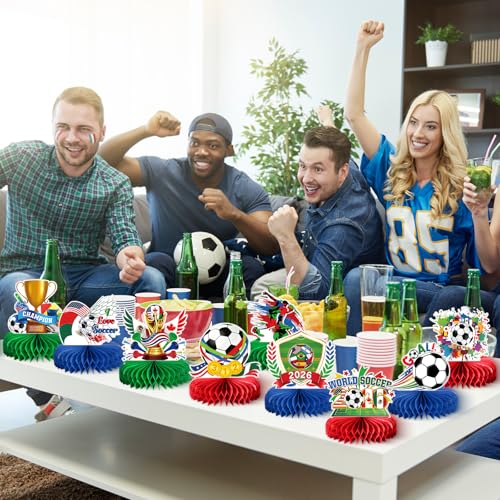 Image of 9pcs World Cup Soccer Decorations 2026, Soccer Sports Theme Honeycomb Centerpieces 3D Double Sided Table Decor Supplies for Football Sports Competition Party Decorations