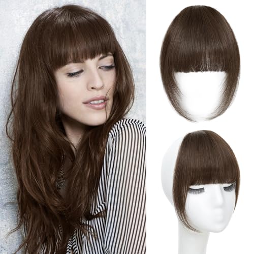 Niceone Hair Clip In Bangs for Women, Medium Brown French