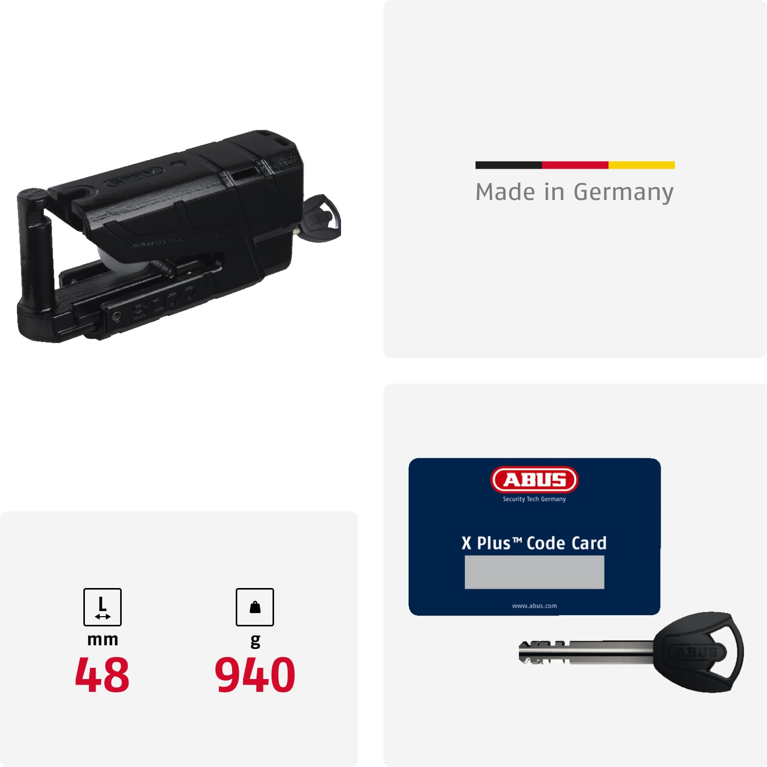 ABUS Bremsscheibenschloss Granit Detecto XPlus 8077 - Motorradschloss mit Alarm, Leuchtschlüssel und XPlus Zylinder - ABUS-Sicherheitslevel 18 - Orange