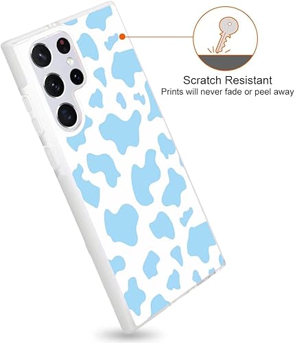 Miniatura 3 de MZELQ Funda diseñada para Samsung Galaxy S22 Ultra, bonita funda de TPU transparente con estampado de vaca azul + protector de pantalla compatible