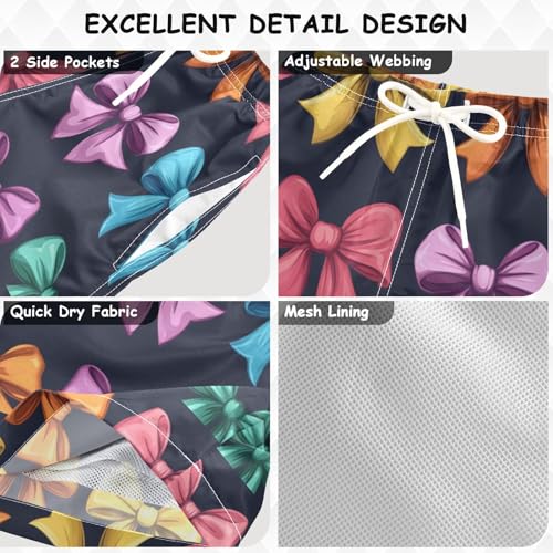 Pigsaly Boys Swim Trunks Girl Colorful Ribbon Bow Boys Board Shorts Swimsuit Swimwear Summer Bathing Suit 2T3