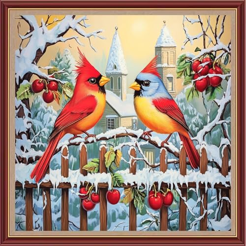 Image of Dooxvey Cross Stitch Kits for Adults Beginners,Full Range of Cross-Stitch Stamped Kits Needlepoint Kits for Beginners Embroidery Kits 11CT Cross Stitch Patterns-Colorful Bird Snow Scene 18x18 inch