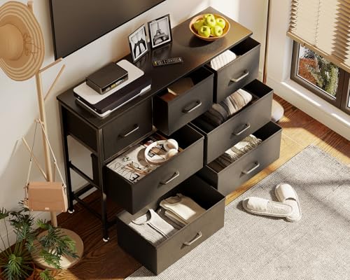 Cómoda de 7 cajones con estructura de acero Coleshome mueble negro 3