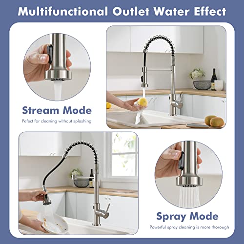 Image of GIMILI Touchless Kitchen Faucet with Pull Down Sprayer, Motion Sensor Smart Hands-Free Activated Single Hole Spring Faucet for Kitchen Sink, Brushed Nickel