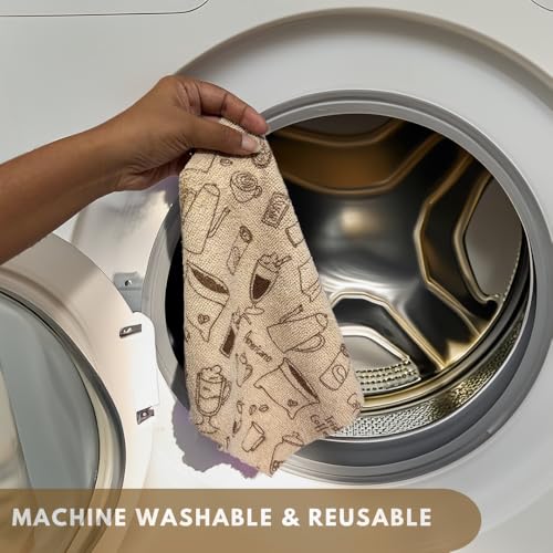 Image of Microfiber Tearable Cleaning Cloth Roll - 20 Pulls | Reusable, Super Absorbent, Easy to Tear | Ideal for Kitchen, Car, Electronics, and More | 180 GSM | Coffee Print