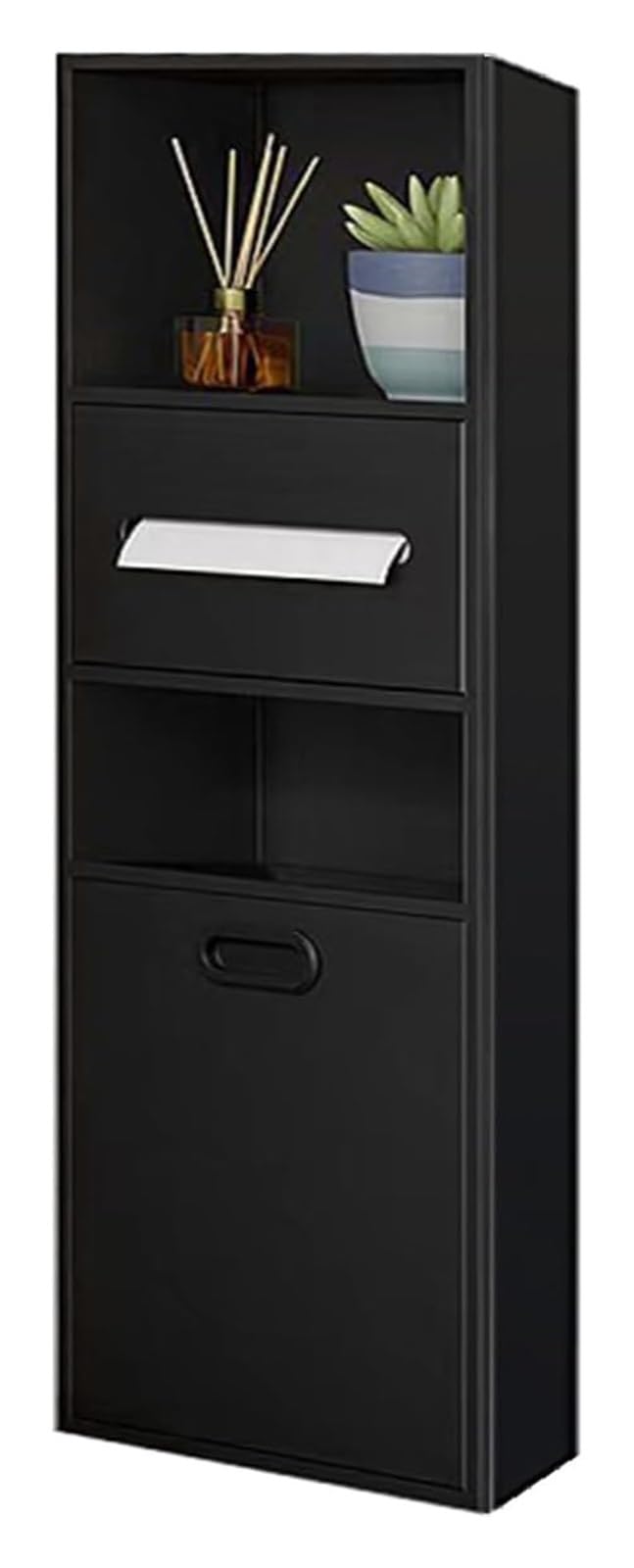 Flush-Mounted Toilet Paper Holder， Recessed Toilet Paper Holder With Trash Can And Shelf In Black And Gray 86x30x14cm(Black,86x30x14cm)