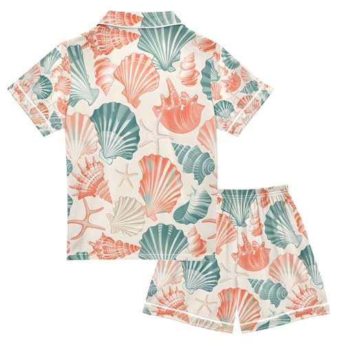 senya Colorful Seashells 1 Satin Summer Pajama Sets Silk Short Sleeve Button Down Sleepwear2