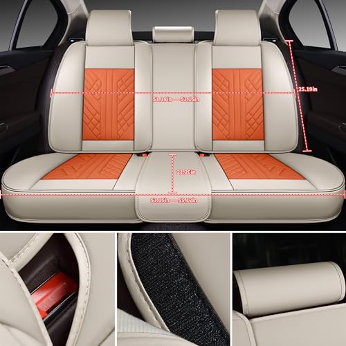 Image of GXT Bench Seat Cover, Premium Faux Leather Bench Seat Covers for Trucks - Universal Fit for Most Sedans SUV Pick-up Truck, Durable for Long Lasting Protection(White and Orange)