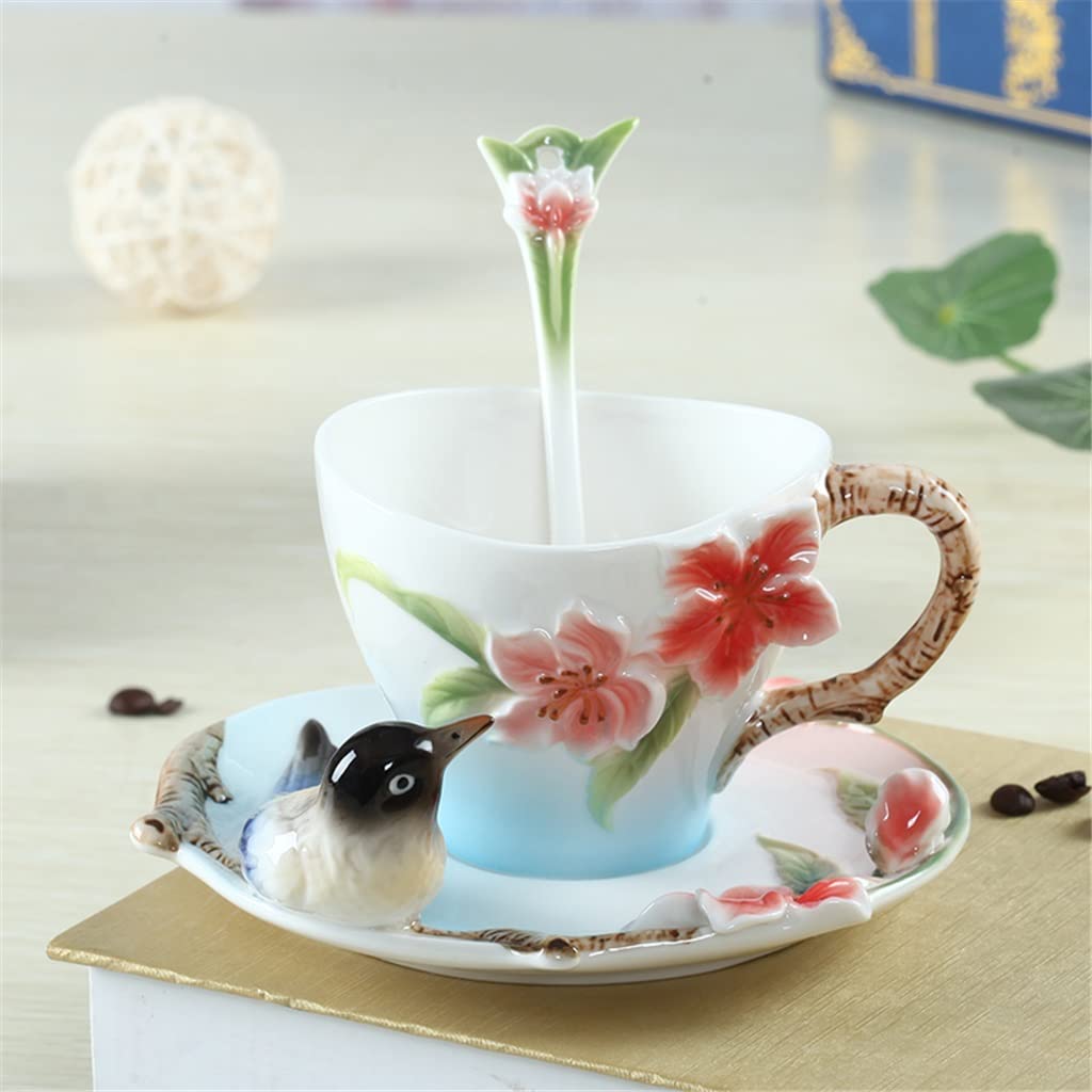 Tazza da caffè Set Tazza da caffè con piattino in Ceramica Smaltata Dipinta a Mano per tè pomeridiano Set da tè per Ragazza Tazza a Cuore (A Come da Esposizione)