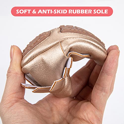 HONGTEYA Baby Moccasins with Rubber Sole&Soft Sole - Flower Print PU Leather Tassel Bow Girls Ballet Dress Shoes for Toddler3