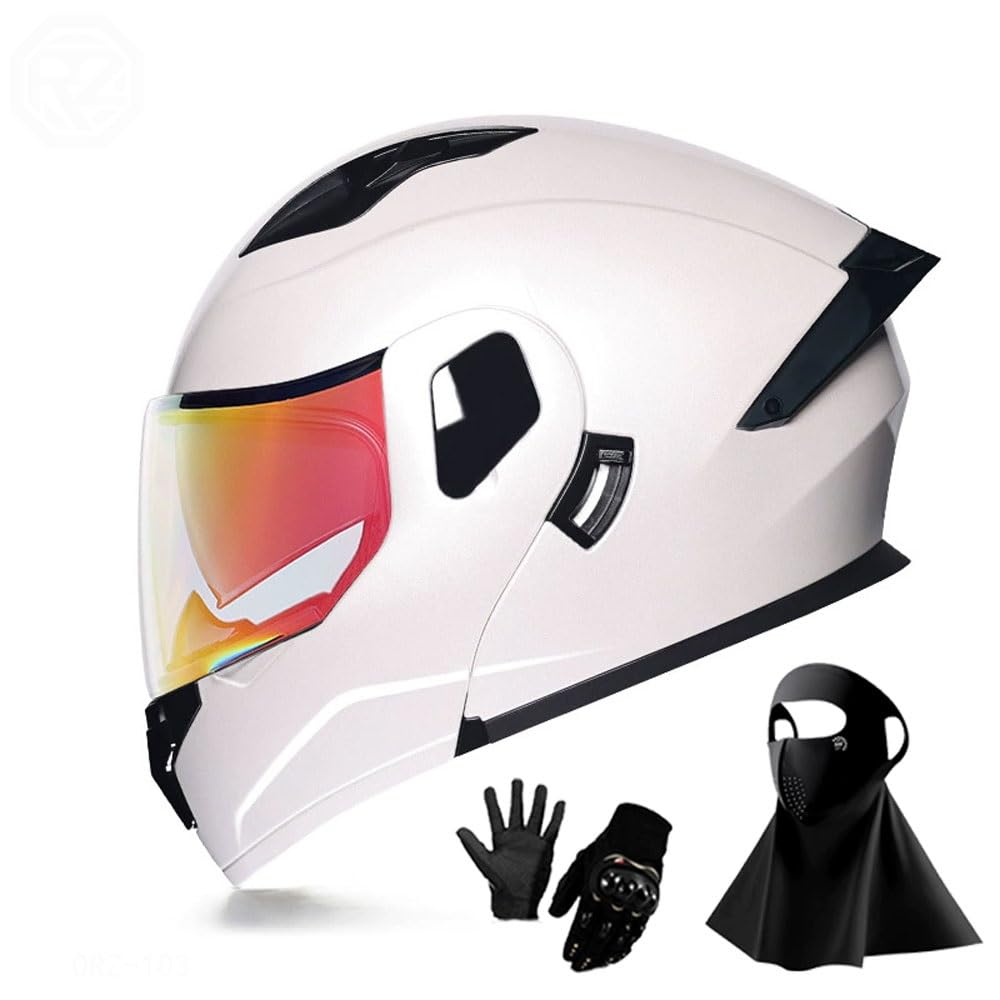 Ragopilen P34 Helmet, Full Face Motorcycle Helmet Approved 2 Visors Black Night Vision Adult Kids M-2Xl 3Pcs(,M(55-56Cm))