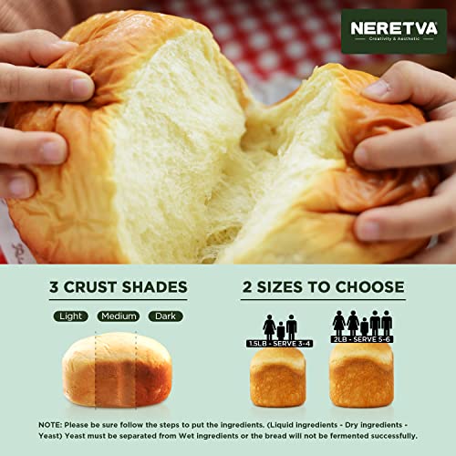 Neretva Bread Maker Machine, 20-In-1 2Lb Automatic Breadmaker With Gluten Free Pizza Sourdough Setting, Digital, Programmable, 1 Hour Keep Warm, 2 Loaf Sizes, 3 Crust Colors - Receipe Booked Included #TOP5