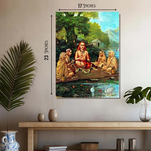 Image of Sikhash Raja Ravi Varma Classic Canvas Art /Shrimad Guru Adi Shankaracharya Art /Famous Indian Unframed Wall Art for Bedroom, Living Room, Home, Wall Decor, (Multicolor, 23x17 inches)