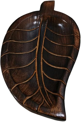 Miniatura 7 de collectiblesBuy Bandeja de madera con diseño de hojas para servir, mesa de desayuno, decoración de cocina, bandeja de fruta seca de madera, hecha a