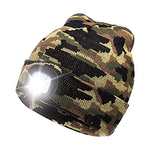 MENGZHEN - Gorro de Punto con Linterna LED USB Recargable para Manos, Color Army Green, tamaño 1 Unidad
