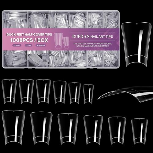 1008pcs Duck Nail Tips 10 sizes for Acrylic Clear Nails Y2K Professional Extension Salons Design With Box for Women Girls
