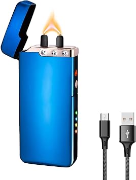 GADATOP Flame Arc Plasma Lighter,Electric Lighters, USB Rechargeable Electric Lighters Windproof Waterproof Lighter with LED Battery Indicator Blue