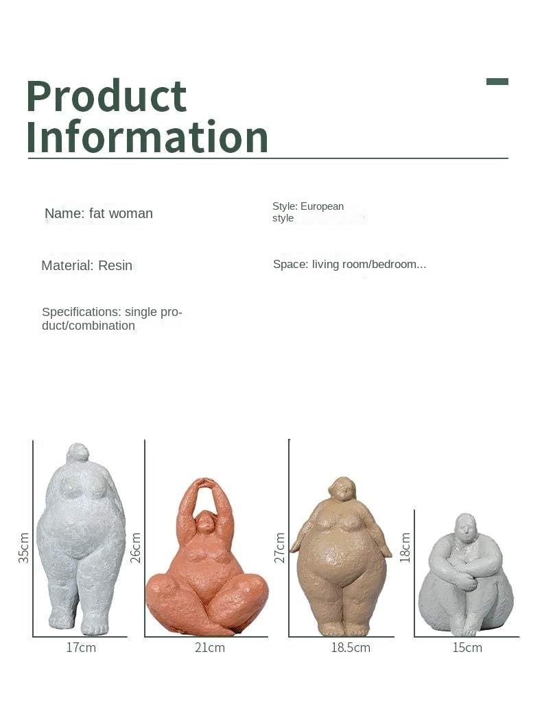 Estatua de Mujer Gorda, Yoga, Adornos de Resina, Figura Decorativa - Abrazo Sentado