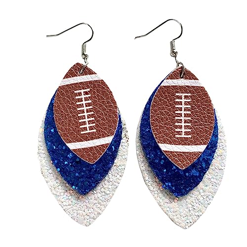 Colorful Layered Football Leather Dangle Earrings Glitter Football Sports Lover Teardrop Earrings for Women Girls Jewelry