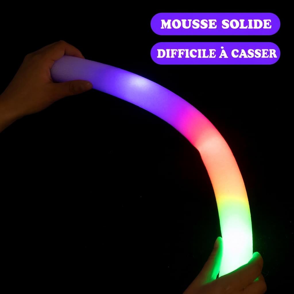 zenda club® Bastone luminoso LED in schiuma multicolore 48 cm (50 pezzi) - 3 modalità lampeggianti - Glow Stick LED per feste, concerti, matrimoni, compleanni, lunga durata 8H (rosso)