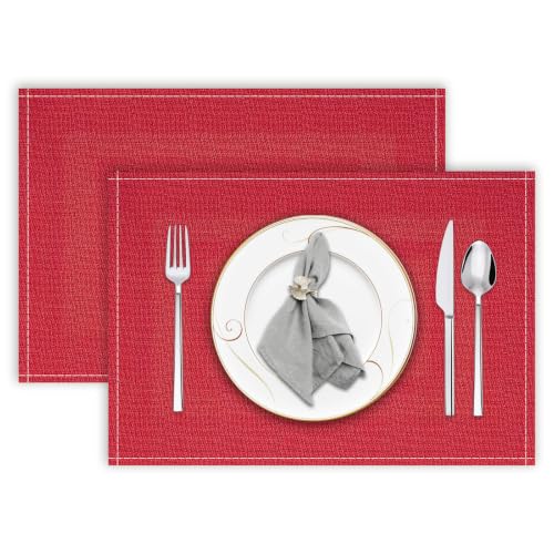 Niviy Placemats Set of 2 Washable Place Mats Easy to Clean, Red 12x18 Inch