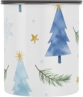 Frosty Blue Tree Coffee Container, 17 OZ Stainless Steel Food Storage Containers with Airtight Lids, for Beans, Rice, Tea, Nuts, Cereal