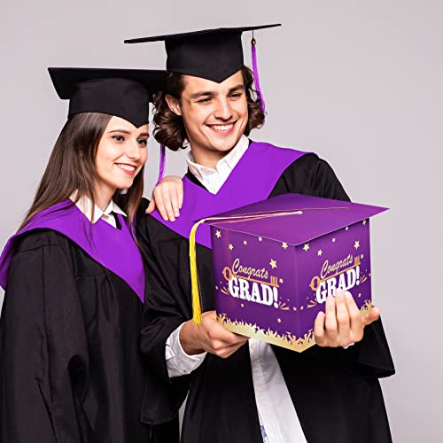 Image of Outus 2026 Grad Card Box with Tassel Congrats Graduation Cap Card Holder for Graduation Gift Box Party Supplies(Purple,Stylish)