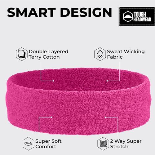 Image of Tough Headwear Terry Cloth Headband - Sweat-Wicking Running Head Band - Basketball Accessories - Headband for Washing Face