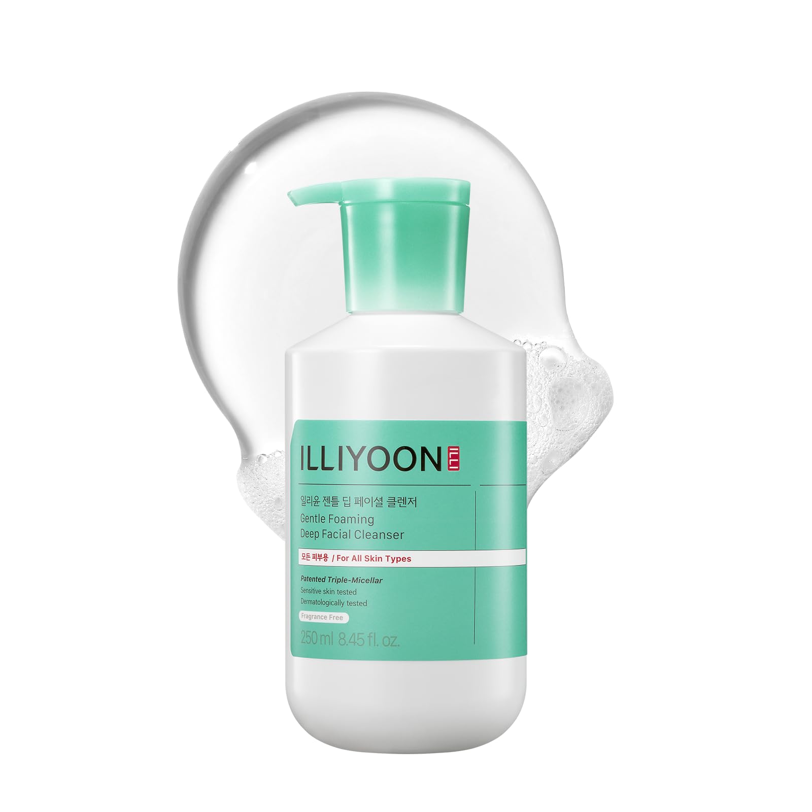 Illiyoon Gentle Deep Facial Cleanser | Low pH Gel-to-Foam Face Wash for Sensitive Skin, Hydrating Gel Cleanser & Daily Makeup Remover, Korean Skincare, 8.45 fl.oz.
