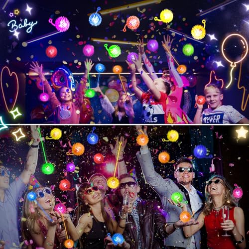 Image of SHQDD 200PCS Light Up Ball, Bouncy Balls for Kids, 6 Colors LED Flashing Squeaky Ball, 2.2inch Sensory Fidget Toys, Glow in The Dark Party Supplies, Neon Party Favors, for Student Gifts School Rewards